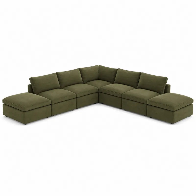 Sofa narożna modułowa welurowa zielona 6-osobowa