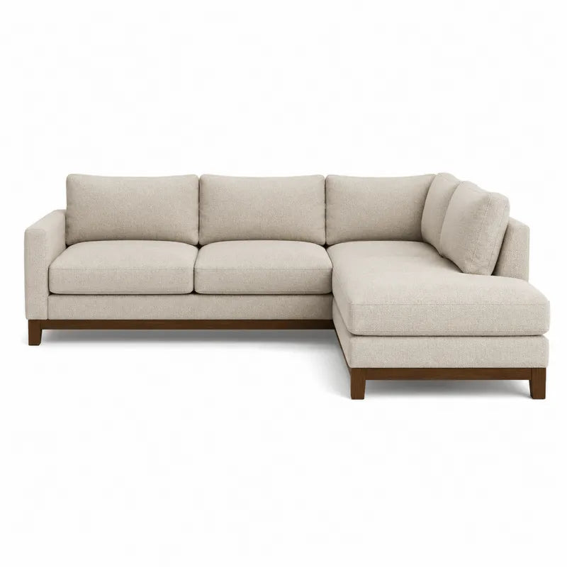 Sofa narożna z tkaniny poliestrowej beżowa z drewnianą podstawą 280x160 cm