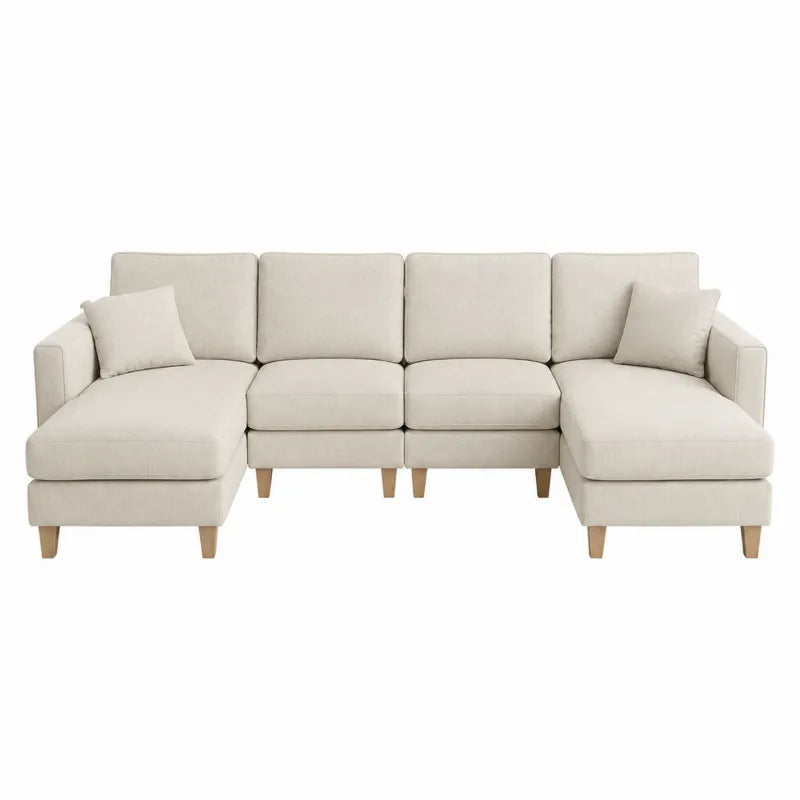 Modułowa sofa narożna z poliestru kremowa