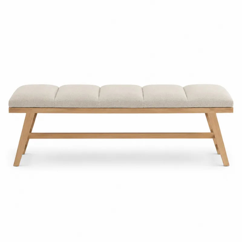 Ławka bukowa z beżową tapicerką 120 cm