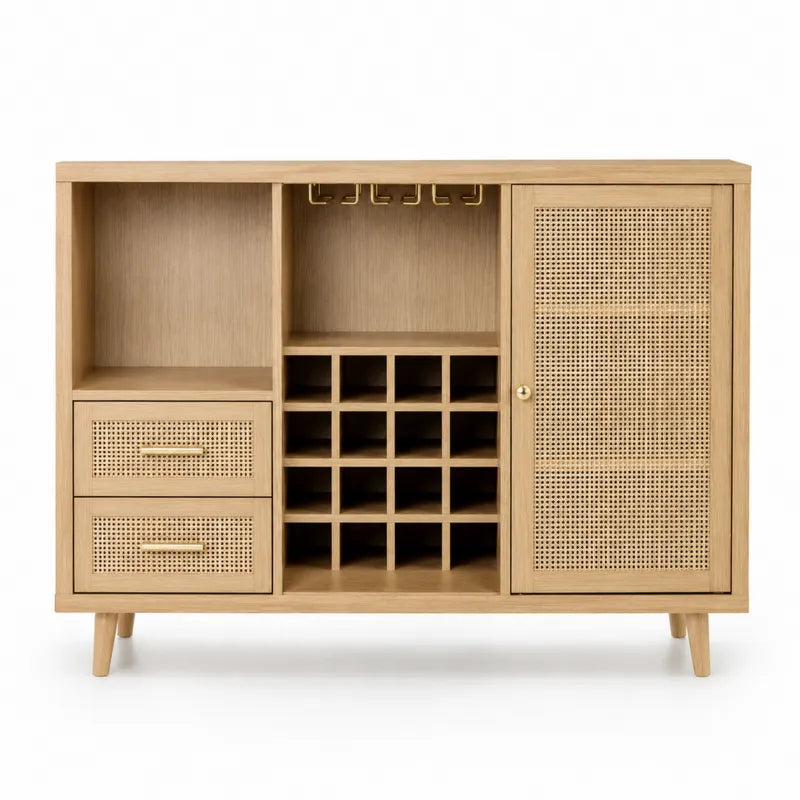 Kredens drewniany z rattanowym frontem 120x40x90 cm