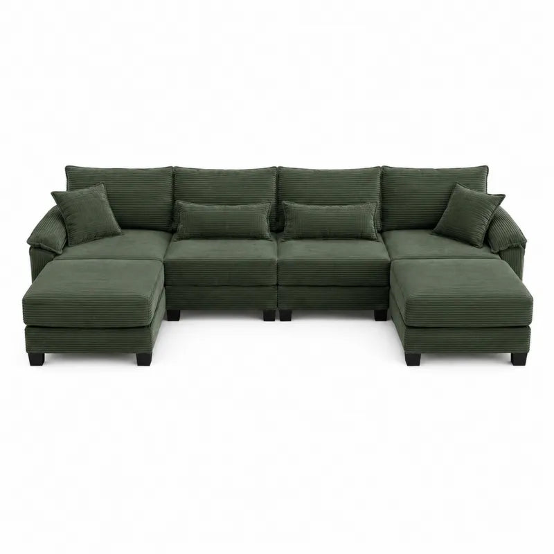 Narożna sofa modułowa zielona sztruks 300x150x85 cm