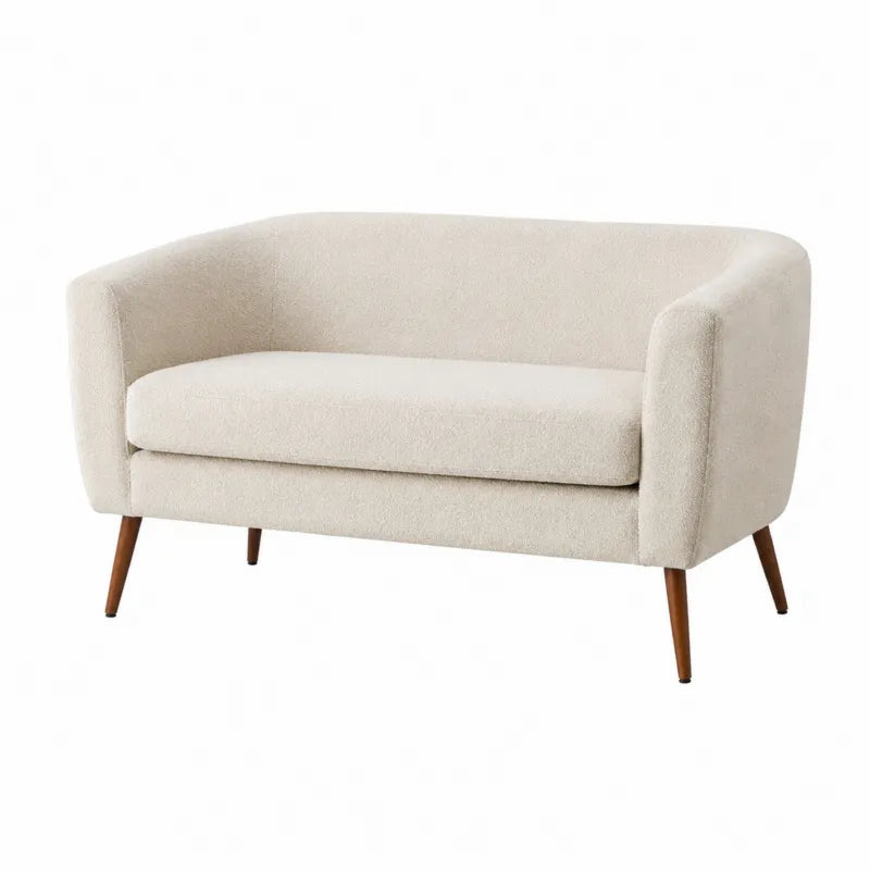 Sofa dwuosobowa beżowa z tkaniny bouclé i drewna bukowego 150x80x70 cm