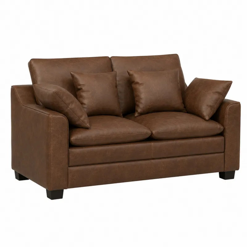 Dwuosobowa sofa z brązowej skóry ekologicznej