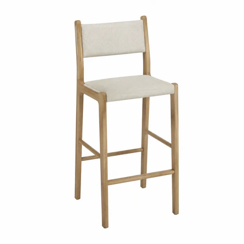 Drewniany hoker z oparciem, beżowy, 110 cm
