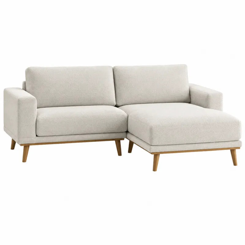 Sofa narożna tkanina poliestrowa beżowa drewno 250 cm