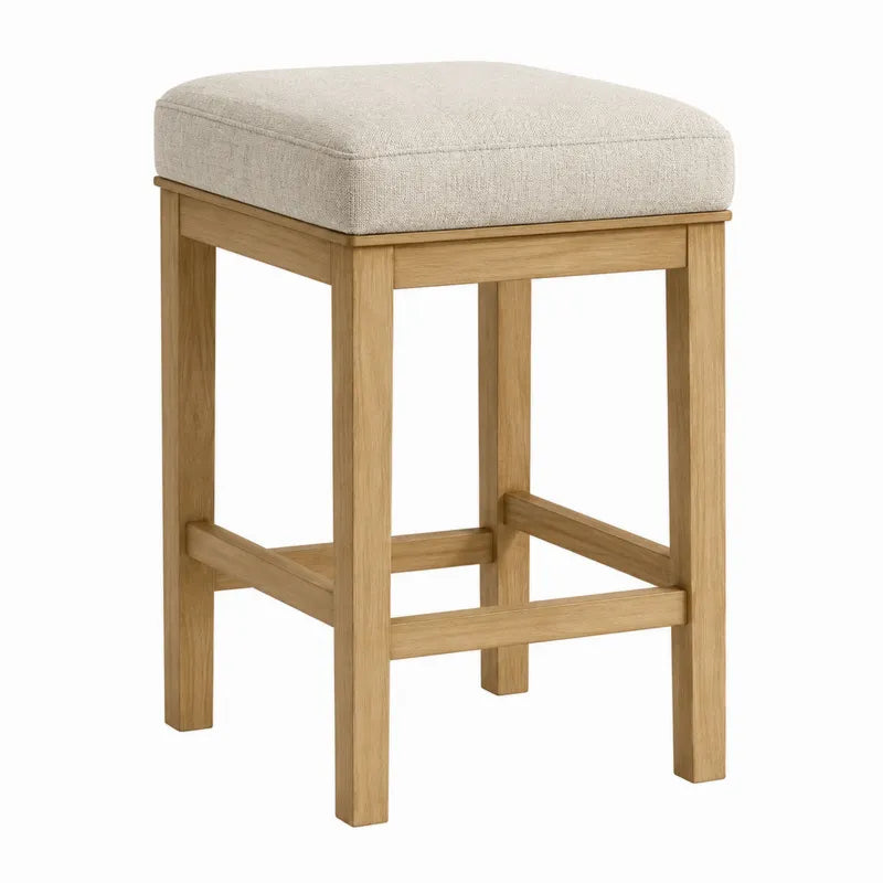 Taboret dębowy z tapicerowanym siedziskiem, wysokość 75 cm, beżowy