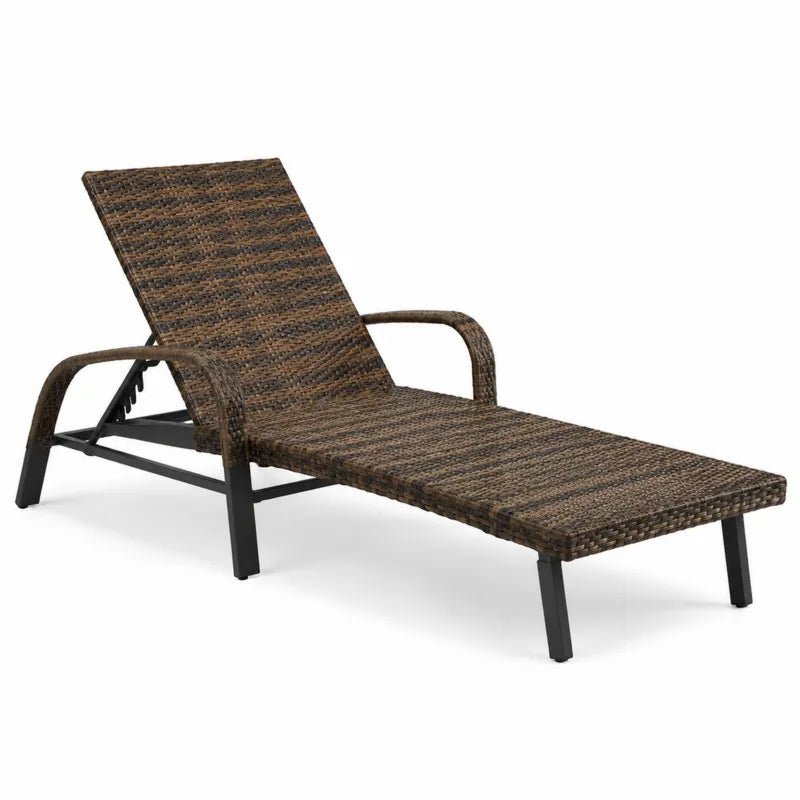Leżak ogrodowy z regulowanym oparciem polirattan brązowy 195x65x22 cm